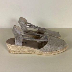 CHICO'S Scylla Silver Espadrille Wedge Women Open Toe Slingback Sandals Shoes 10